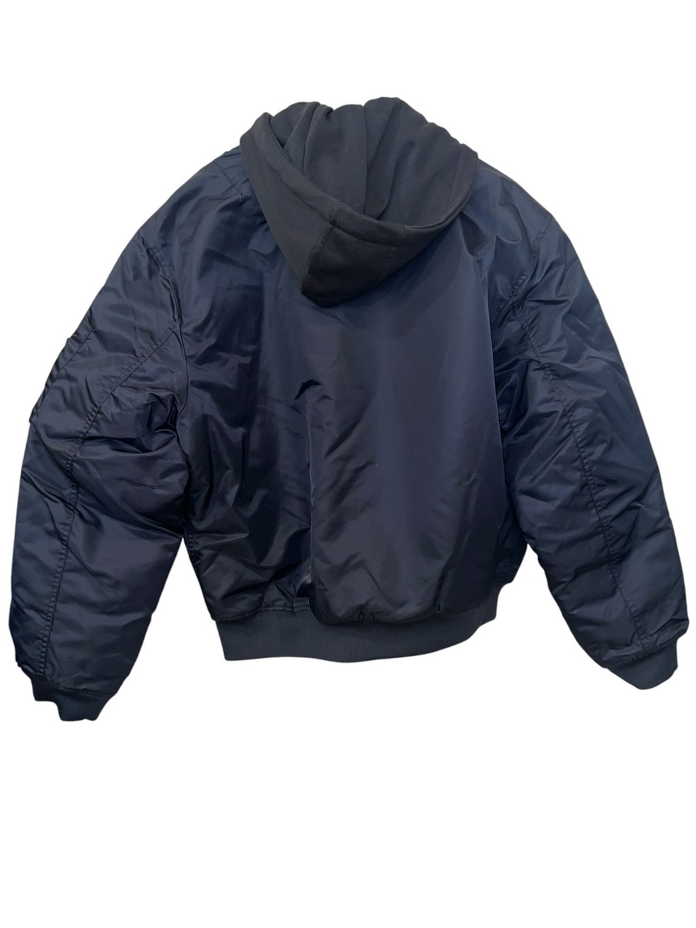 GUESS Men’s Hooded Bomber Jacket Jet Black Size Medium NWT Flaw - Picture 5 of 12